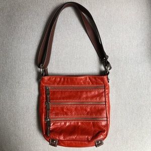 Danier Leather Red And Brown Zipper Purse
